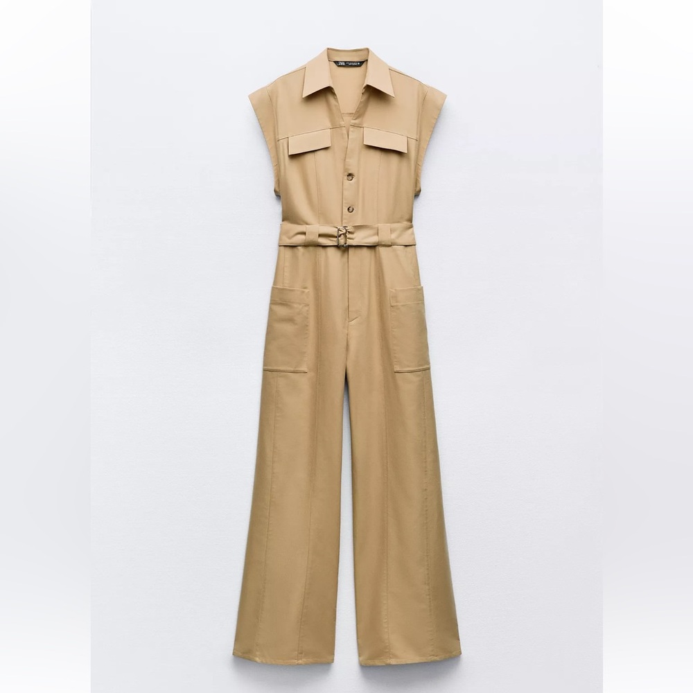 Zara Tan Belted Jumpsuit